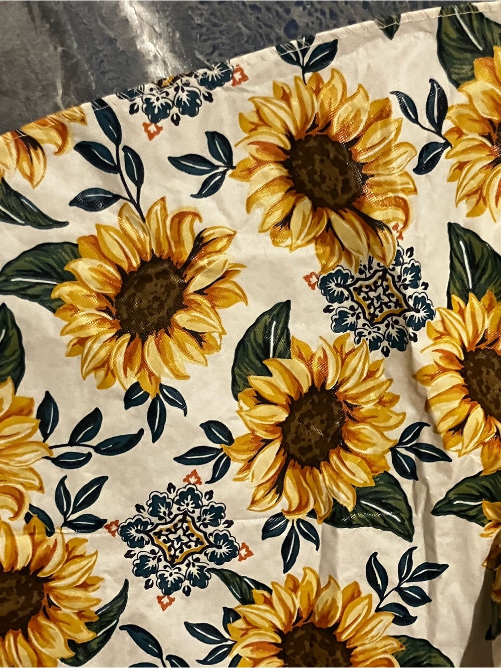 Round Sunflower Print Tablecloth - Yellow Sunflower Pattern by